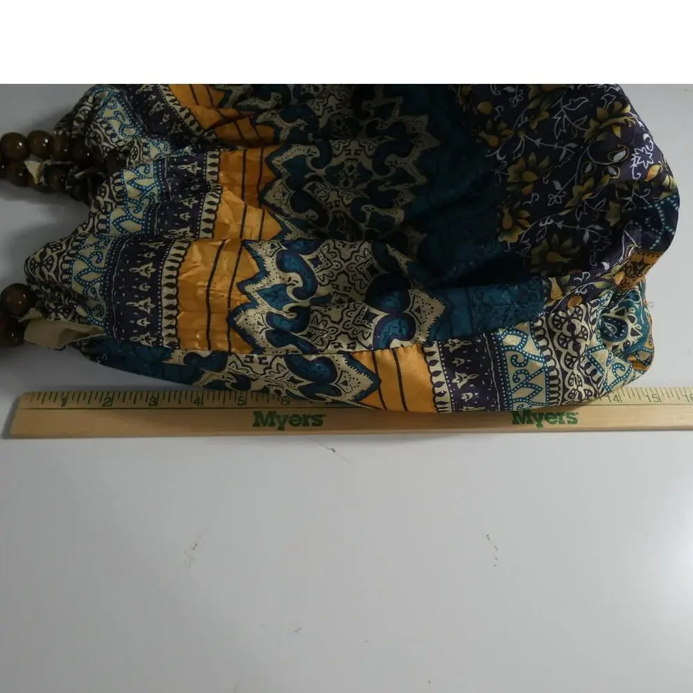 Bohemian Satin Hobo Handled Bag/Purse Beads Teal Purple Beige Casual Festival